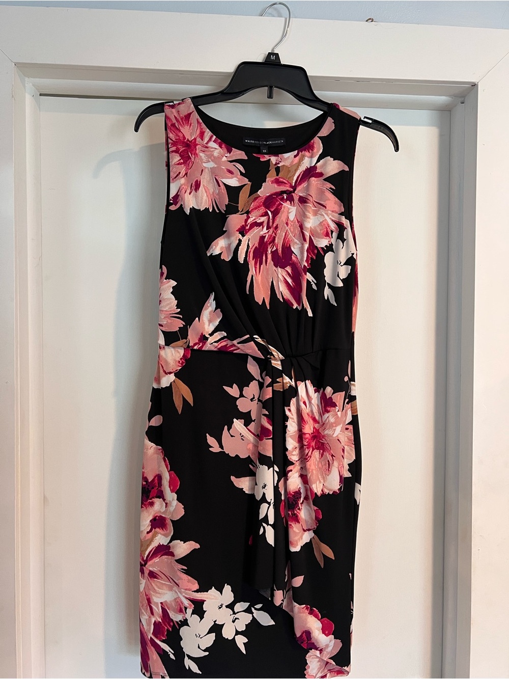 White House Black Market Black Floral Midi Dress with Pink Blossoms